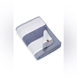 UGG Rosaleen Reversible Blue Striped Fleece Blanket - Double Thick Cozy Warm